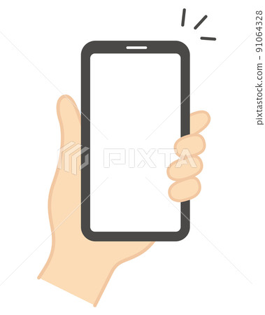 Hand holding a smartphone, one hand, left hand Hand holding a smartphone, one hand, left hand 91064328
