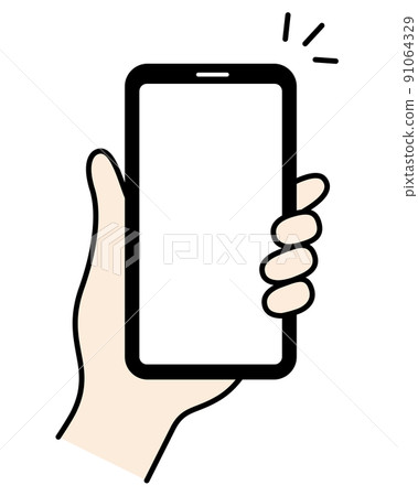 Hand holding a smartphone, one hand, left hand Hand holding a smartphone, one hand, left hand 91064329