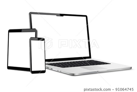 Set of blank screens with laptop, tablet, phone 91064745