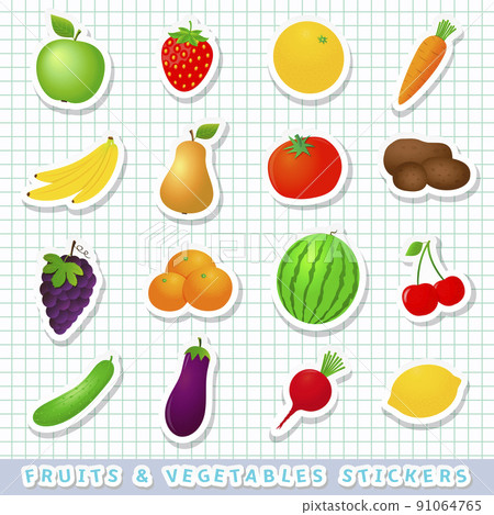 Fruits and vegetables stickers set 91064765