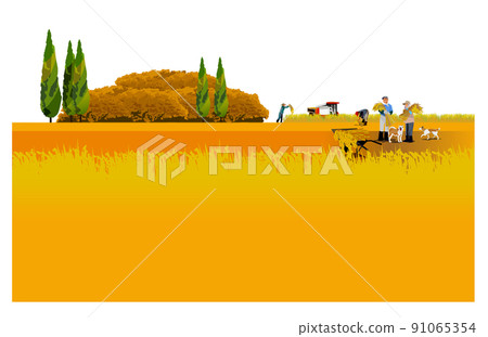 一個美麗的日本山村,有一座古老的民居。人們在秋收的時候努力收割稻穀。它是 一個美麗的日本山村,有一座古老的民居。人們在秋收的時候努力收割稻穀。它是 91065354