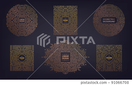 Vector set of art deco frames, abstract geometric design templates for luxury products. Linear ornament compositions, vintage. Use for packaging, branding, decoration, etc 91066708