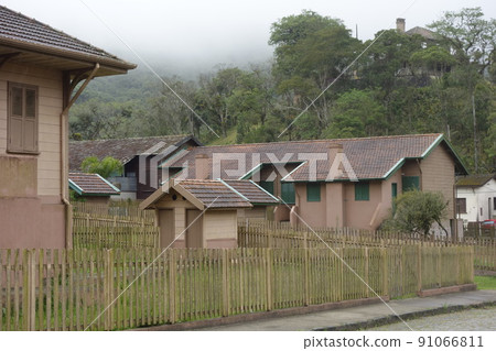 historic village of Paranapiacaba under fog. old railway station. Santo Andre, Brazil 91066811