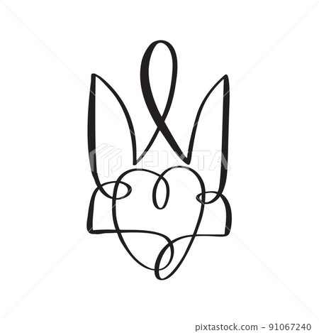 Vector National ukrainian symbol Trident icon. Hand drawn calligraphy Coat of Arms of Ukraine State emblem black color illustration flat style image 91067240