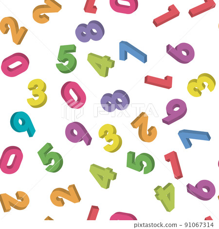 Mosaic of colorful 3D digits. Background of numbers. Vector seamless pattern 91067314