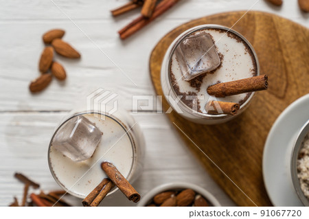 Horchata drink - traditional mexican rice based drink with cinnamon and almonds 91067720