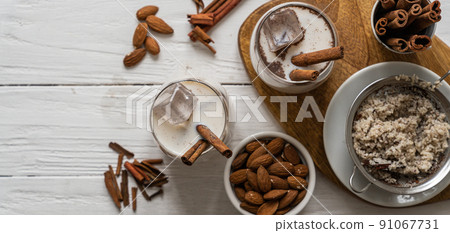 Horchata drink - traditional mexican rice based drink with cinnamon and almonds 91067731