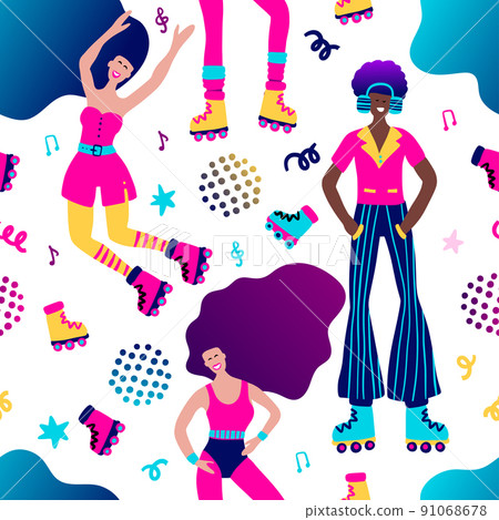 People disco party seamless vector girl and boy pattern 91068678