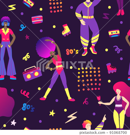 People disco party seamless vector girl and boy pattern 91068700