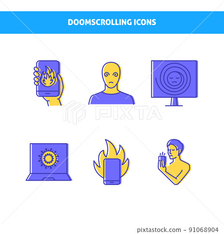 Doomsurfing icon set in colored line style Doomsurfing icon set in colored line style 91068904