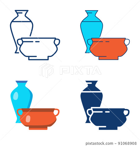 Chinese porcelain icon set in line and flat style Chinese porcelain icon set in line and flat style 91068908
