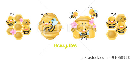 Honey Bee Watercolor Clipart, buzz 91068998