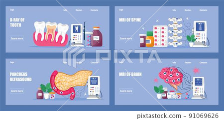 MRI of the spine, brain concept vector for medical sites, blogs. X-ray of the tooth, ultrasound 91069626