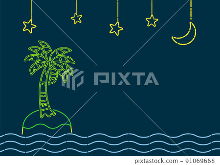 熱帶棕櫚樹和大海/夜空背景圖 91069668
