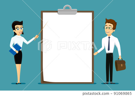 Businessmen are standing next to an empty clipboard Businessmen are standing next to an empty clipboard 91069865