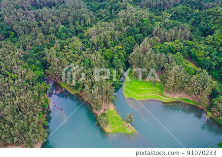 Ther Landscape of Upper Shing Mun Reservoir is a reservoir 18 June 2022 91070233