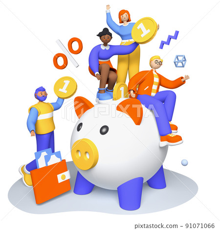 Save money in piggy bank - modern colorful 3D illustration 91071066
