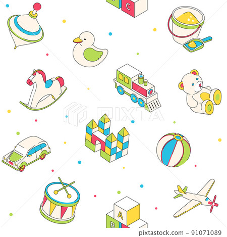 Funny toys for children - modern isometric colorful pattern 91071089