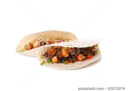 Tasty taco isolated on white background, close up Tasty taco isolated on white background, close up 91072874