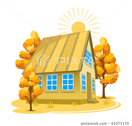 Autumn landscape. House surrounded by trees 91073170
