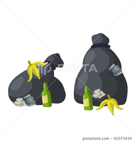 Garbage bag. Black bag with trash and junk Garbage bag. Black bag with trash and junk 91073434