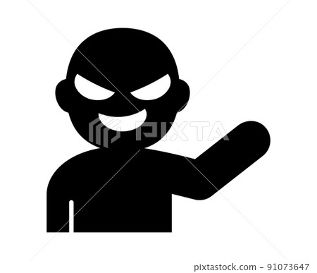 A person with a bad face raising one hand 91073647