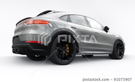 Gray 3d model of a sports SUV in a coupe body on a white background. 3d rendering. Gray 3d model of a sports SUV in a coupe body on a white background. 3d rendering. 91073907