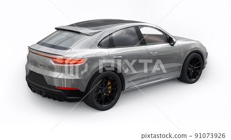 Gray 3d model of a sports SUV in a coupe body on a white background. 3d rendering. Gray 3d model of a sports SUV in a coupe body on a white background. 3d rendering. 91073926