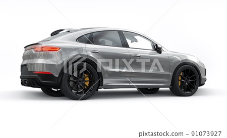 Gray 3d model of a sports SUV in a coupe body on a white background. 3d rendering. 91073927
