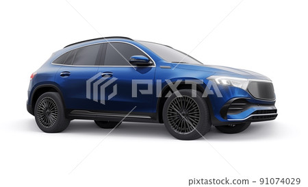 Blue family innovative electric SUV car on a white background. 3d rendering. 91074029