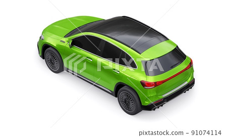 Green family innovative electric SUV car on a white background. 3d rendering. 91074114