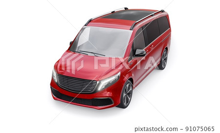 Red electric innovative minivan car. 3d model isolated on white background. 3d rendering. 91075065