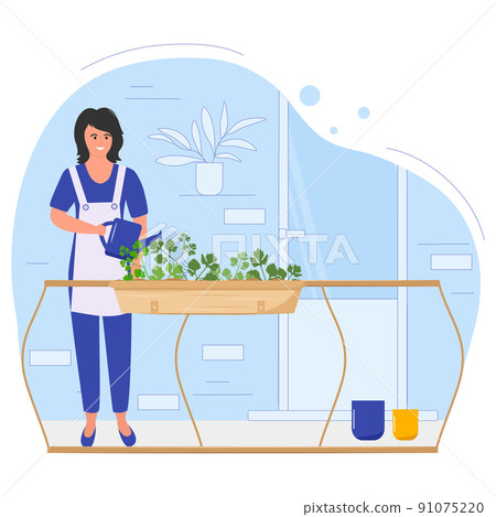 Girl Watering Houseplant Home Gardening Growth 91075220