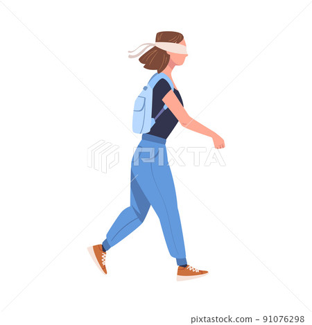 Woman Character with Backpack Wearing Blindfold Following Someone Trusting and Having Faith in Something Vector Illustration Woman Character with Backpack Wearing Blindfold Following Someone Trusting and Having Faith in Something Vector Illustration 91076298
