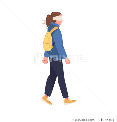 Woman Character with Backpack Wearing Blindfold Following Someone Trusting and Having Faith in Something Vector Illustration Woman Character with Backpack Wearing Blindfold Following Someone Trusting and Having Faith in Something Vector Illustration 91076305