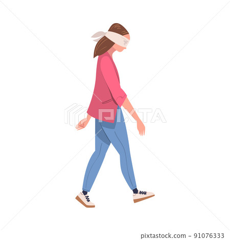 Woman Character Wearing Blindfold Following Someone Trusting and Having Faith in Something Vector Illustration Woman Character Wearing Blindfold Following Someone Trusting and Having Faith in Something Vector Illustration 91076333