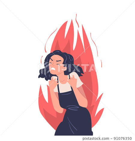 Angry Woman with Furious Face in Flame Clenching Teeth with Wrath Vector Illustration Angry Woman with Furious Face in Flame Clenching Teeth with Wrath Vector Illustration 91076350