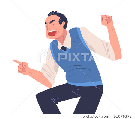Angry Man with Furious Face Shouting and Arguing Having Conflict with Somebody Vector Illustration Angry Man with Furious Face Shouting and Arguing Having Conflict with Somebody Vector Illustration 91076372