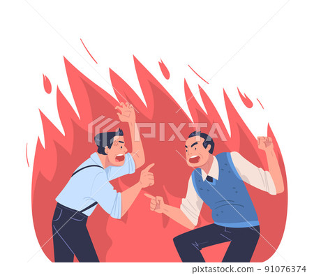 Angry Man with Furious Face in Flame Shouting and Arguing Having Conflict with Each Other Vector Illustration Angry Man with Furious Face in Flame Shouting and Arguing Having Conflict with Each Other Vector Illustration 91076374