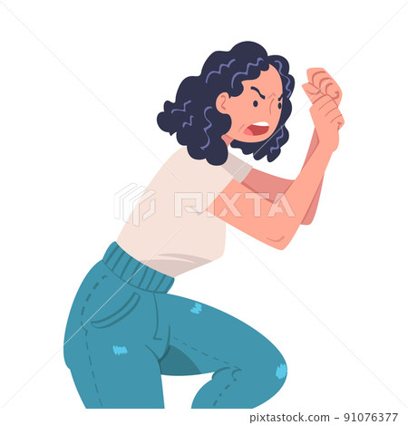 Angry Woman with Furious Face Shouting and Arguing Having Conflict with Somebody Vector Illustration Angry Woman with Furious Face Shouting and Arguing Having Conflict with Somebody Vector Illustration 91076377