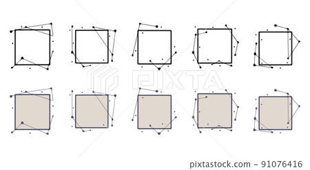 Square geometric frame in hand drawn style. Abstract templates for titles or inscriptions, set of shapes made from lines and dots. 91076416