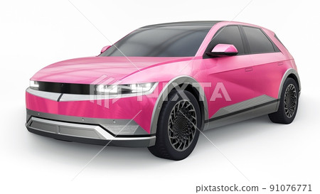 Ultra progressive electric hatchback SUV for people who love technology. Car on a white isolated background. 3d illustration. 91076771