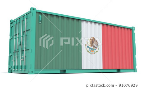 Shipping container with flag of Mexico on the side, 3d rendering 91076929