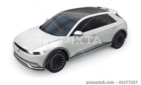 Ultra progressive electric hatchback SUV for people who love technology. White car on a white isolated background. 3d illustration. 91077287