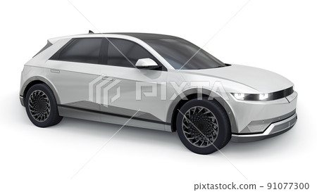 Ultra progressive electric hatchback SUV for people who love technology. White car on a white isolated background. 3d illustration. 91077300