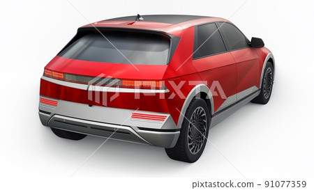 Ultra progressive electric hatchback SUV for people who love technology. Red car on a white isolated background. 3d illustration. 91077359