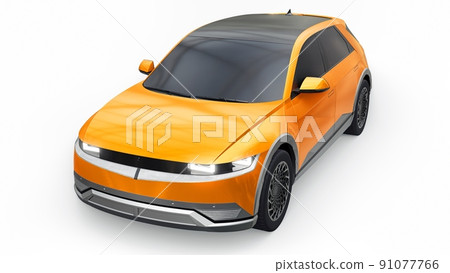 Ultra progressive electric hatchback SUV for people who love technology. Orange car on a white isolated background. 3d illustration. Ultra progressive electric hatchback SUV for people who love technology. Orange car on a white isolated background. 3d illustration. 91077766