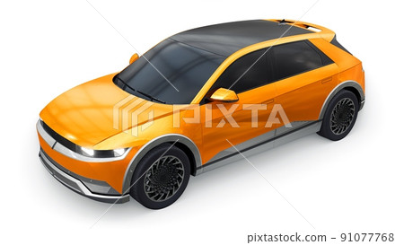 Ultra progressive electric hatchback SUV for people who love technology. Orange car on a white isolated background. 3d illustration. Ultra progressive electric hatchback SUV for people who love technology. Orange car on a white isolated background. 3d illustration. 91077768