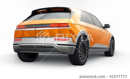 Ultra progressive electric hatchback SUV for people who love technology. Orange car on a white isolated background. 3d illustration. Ultra progressive electric hatchback SUV for people who love technology. Orange car on a white isolated background. 3d illustration. 91077773