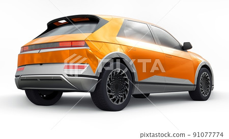Ultra progressive electric hatchback SUV for people who love technology. Orange car on a white isolated background. 3d illustration. Ultra progressive electric hatchback SUV for people who love technology. Orange car on a white isolated background. 3d illustration. 91077774